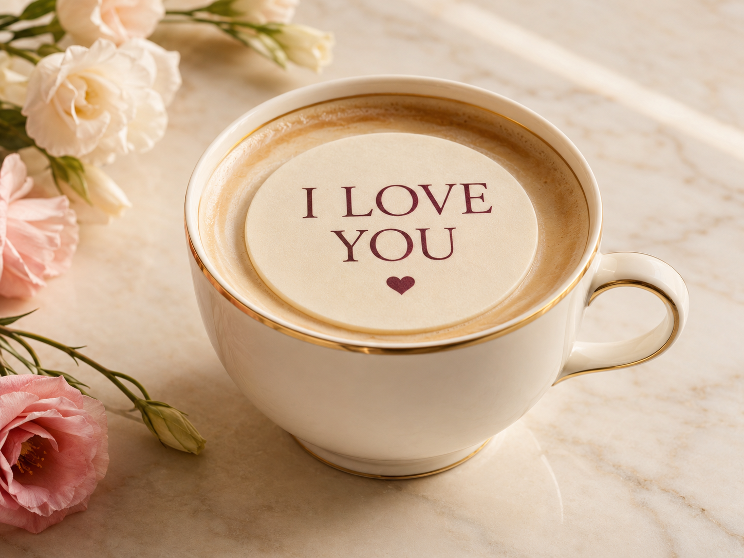 I LOVE YOU 식용 토퍼를 올린 라테