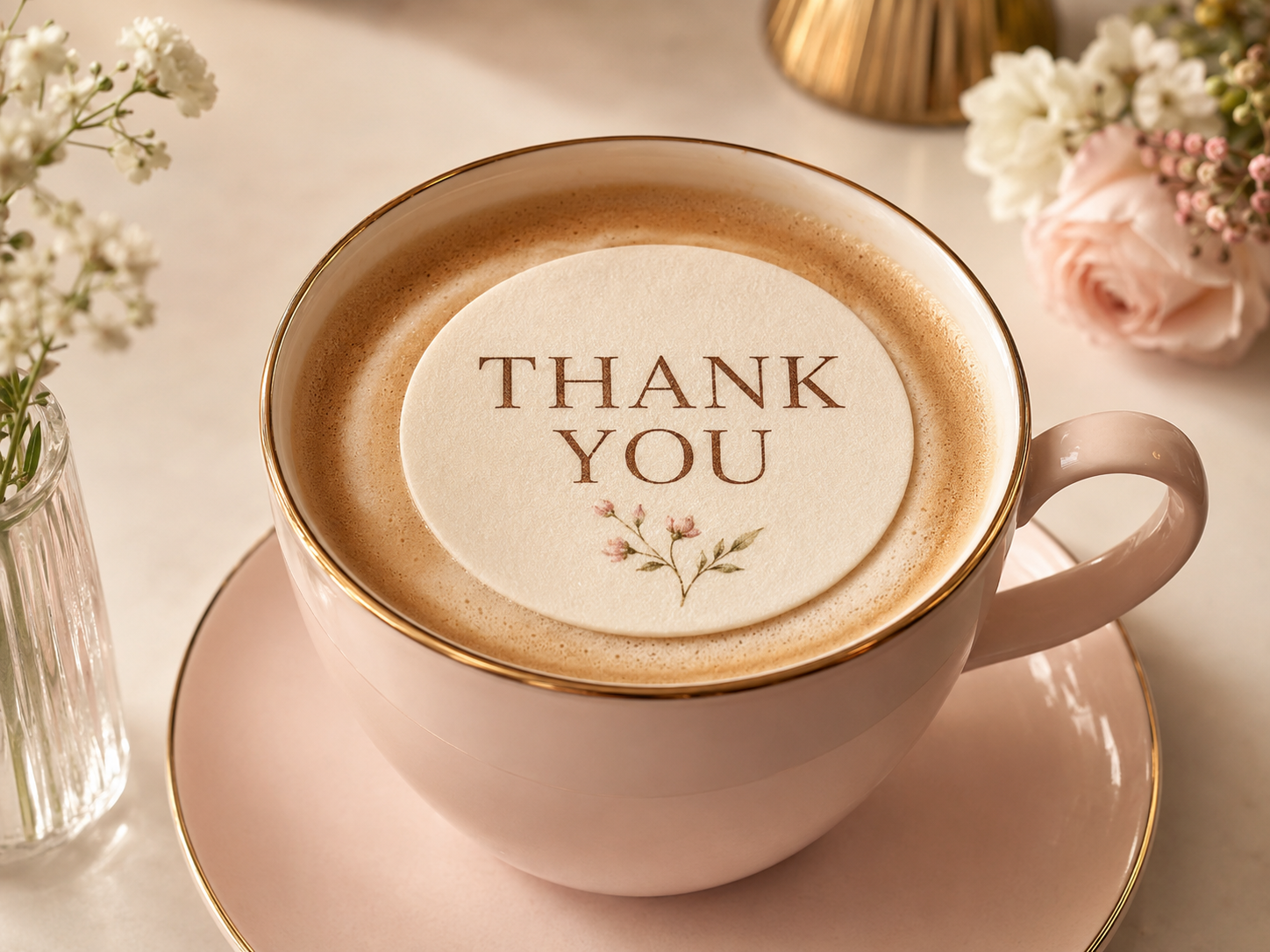 THANK YOU 식용 토퍼를 올린 라테