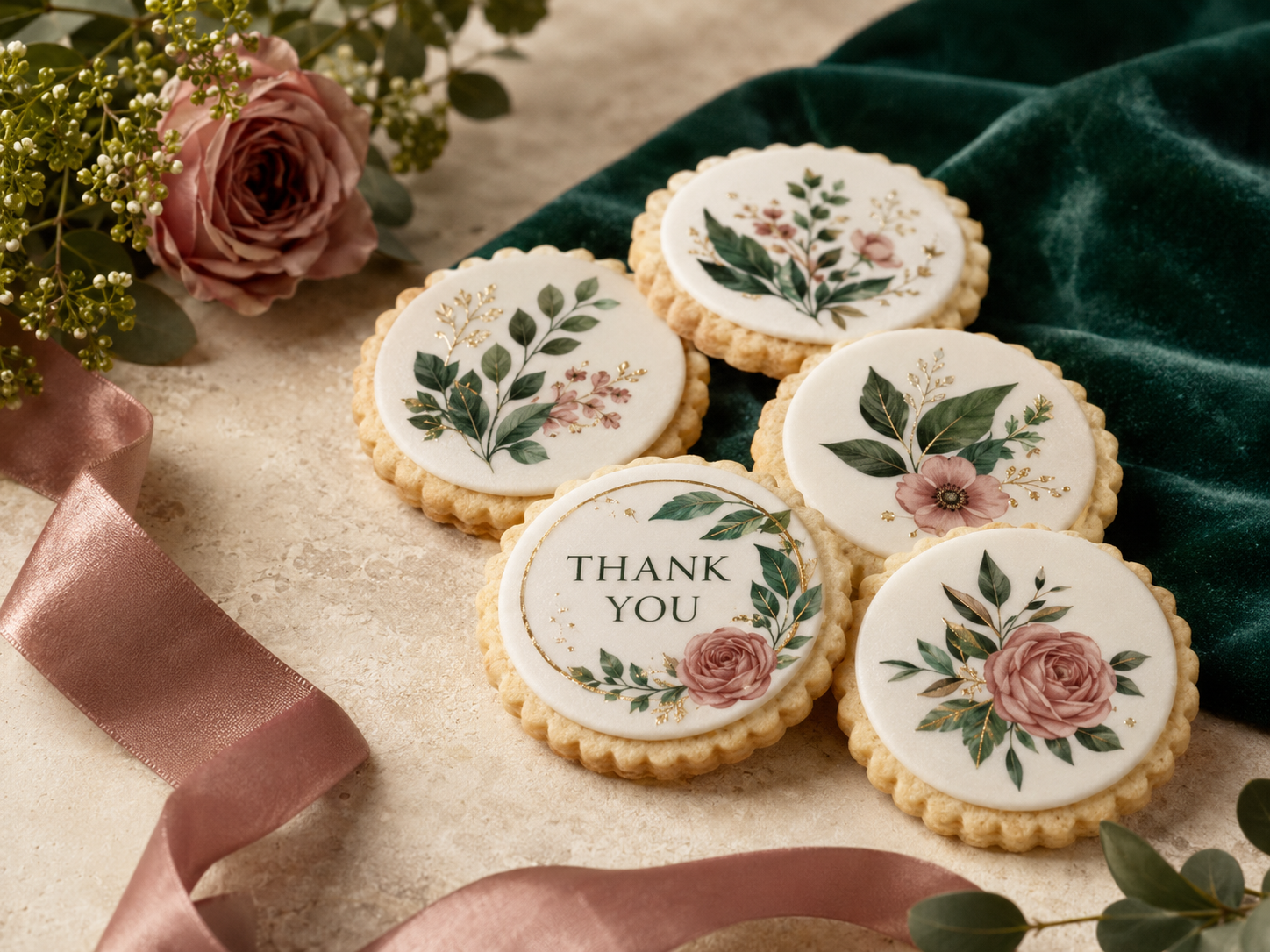 에메랄드 로즈 THANK YOU 식용 이미지 쿠키
